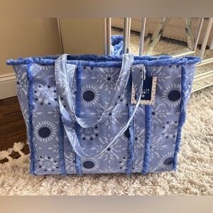Roller Rabbit x Target Star Medallion Fringe Canvas Blue Beach Tote Bag NEW